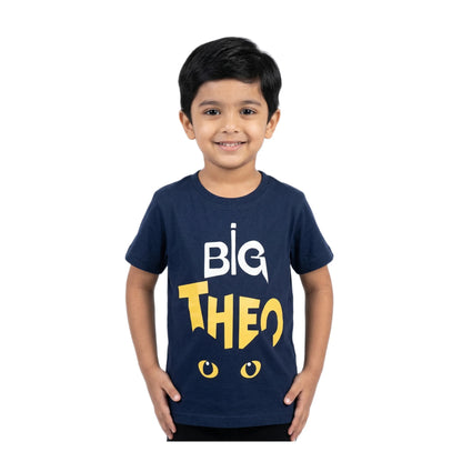 Boys Navy Blue Big Theo Cat Character Graphic T-Shirt | Soft Cotton Crew Neck Fun Tee for Kids