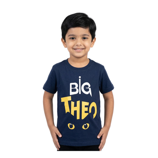 Boys Navy Blue Big Theo Cat Character Graphic T-Shirt | Soft Cotton Crew Neck Fun Tee for Kids
