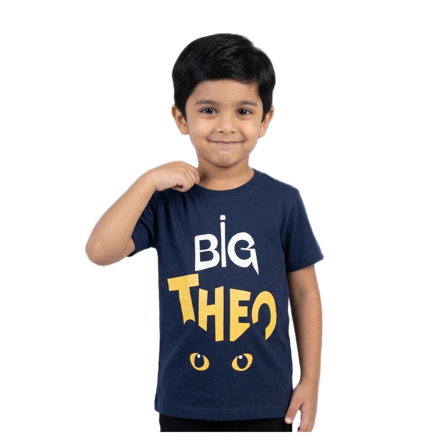 Boys Navy Blue Big Theo Cat Character Graphic T-Shirt | Soft Cotton Crew Neck Fun Tee for Kids