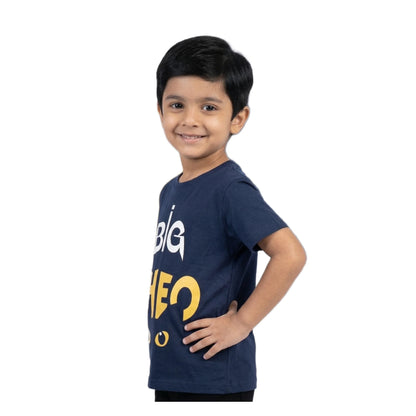 Boys Navy Blue Big Theo Cat Character Graphic T-Shirt | Soft Cotton Crew Neck Fun Tee for Kids