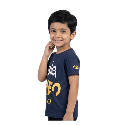 Boys Navy Blue Big Theo Cat Character Graphic T-Shirt | Soft Cotton Crew Neck Fun Tee for Kids