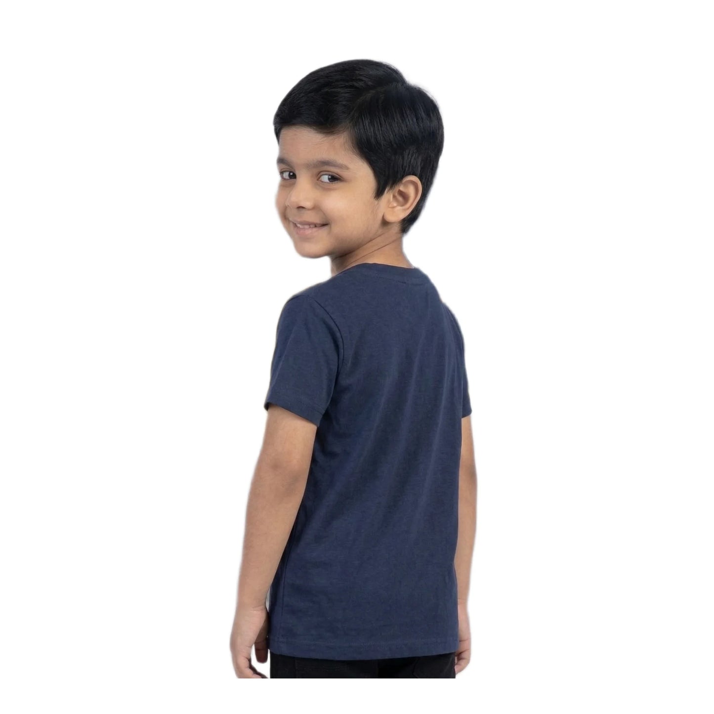 Boys Navy Blue Big Theo Cat Character Graphic T-Shirt | Soft Cotton Crew Neck Fun Tee for Kids