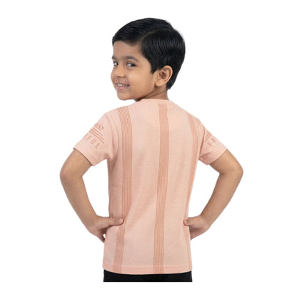 Boys Peach Striped Honest Faithful Character Graphic T-Shirt | Soft Cotton Crew Neck Casual Tee for Kids