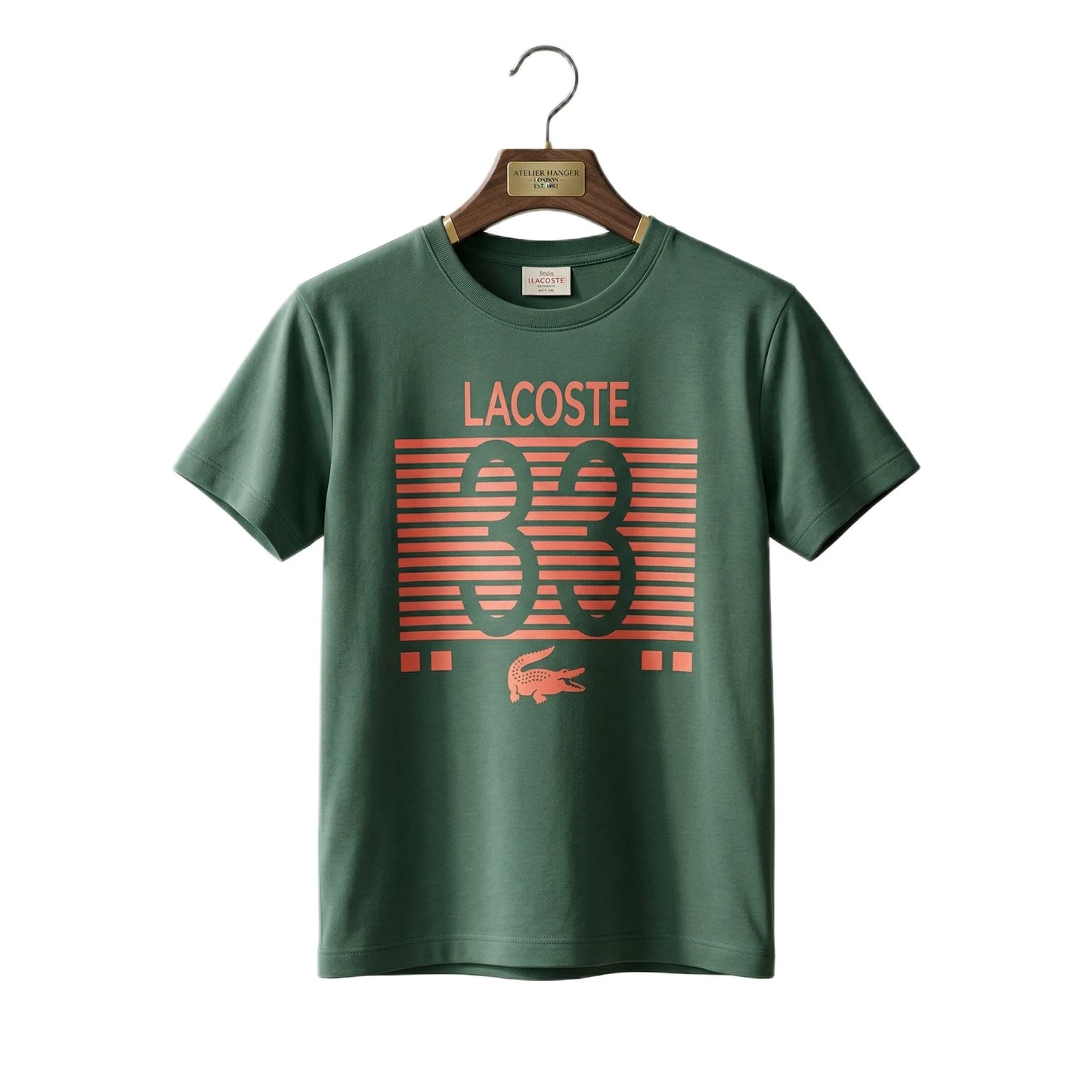 Boys Pine Green Lacoste 33 Striped Graphic T-Shirt | Soft Textured Cotton Crew Neck