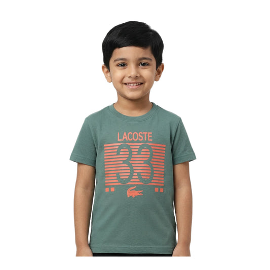 Boys Pine Green Lacoste 33 Striped Graphic T-Shirt | Soft Textured Cotton Crew Neck