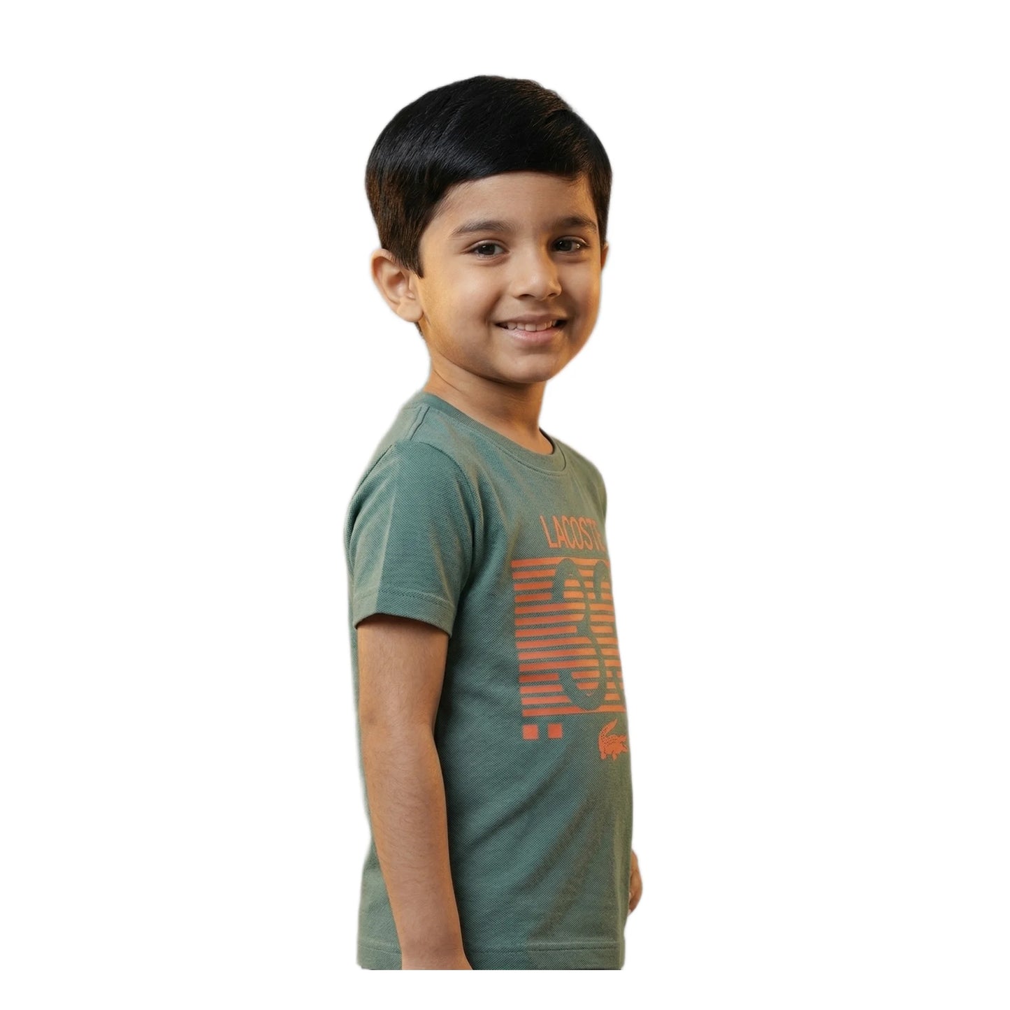 Boys Pine Green Lacoste 33 Striped Graphic T-Shirt | Soft Textured Cotton Crew Neck
