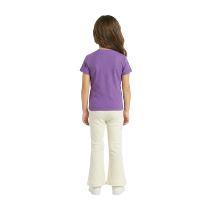 Half-Sleeve Purple Smile Graphics Tee & Matching Off-White Flare Trousers 2-Piece Outfit