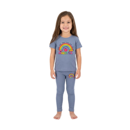 Half-Sleeve Rainbow Pencil Graphic Tee Paired with Same Trousers 2 Piece-Outfit Set