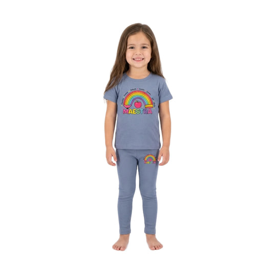 Half-Sleeve Rainbow Pencil Graphic Tee Paired with Same Trousers 2 Piece-Outfit Set