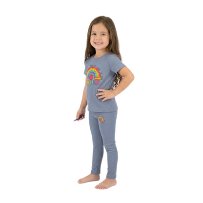 Half-Sleeve Rainbow Pencil Graphic Tee Paired with Same Trousers 2 Piece-Outfit Set