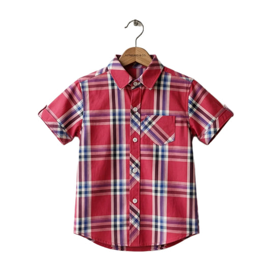 Half-Sleeve Red & Blue Check Boys Shirt