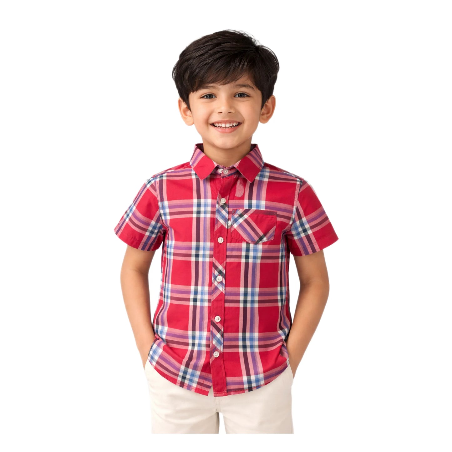 Half-Sleeve Red & Blue Check Boys Shirt