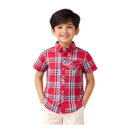 Half-Sleeve Red & Blue Check Boys Shirt