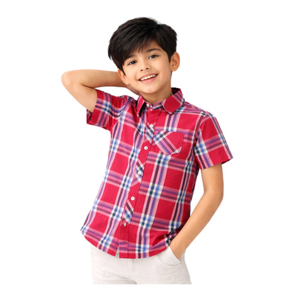 Half-Sleeve Red & Blue Check Boys Shirt