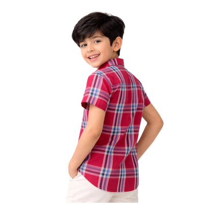 Half-Sleeve Red & Blue Check Boys Shirt