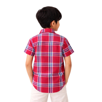Half-Sleeve Red & Blue Check Boys Shirt