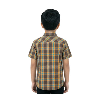 Harvest Gold & Brown Plaid Half-Sleeve Casual Boys Shirt