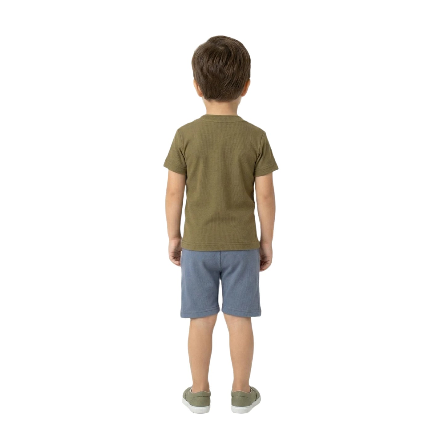 Heartbeat Graphic Tee & Matching Shorts 2-Piece Set (Olive & Blue)