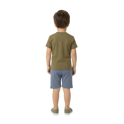 Heartbeat Graphic Tee & Matching Shorts 2-Piece Set (Olive & Blue)