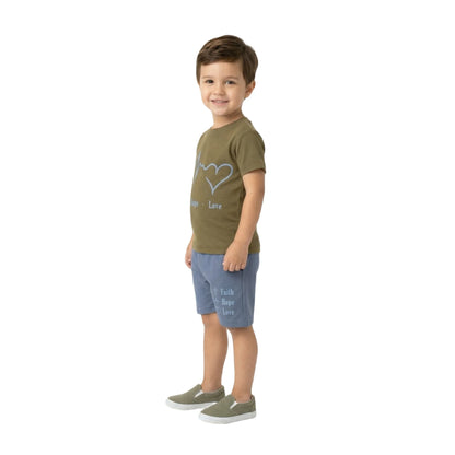 Heartbeat Graphic Tee & Matching Shorts 2-Piece Set (Olive & Blue)