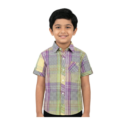 Multicolor Pastel Check Half-Sleeve Casual Boys Shirt