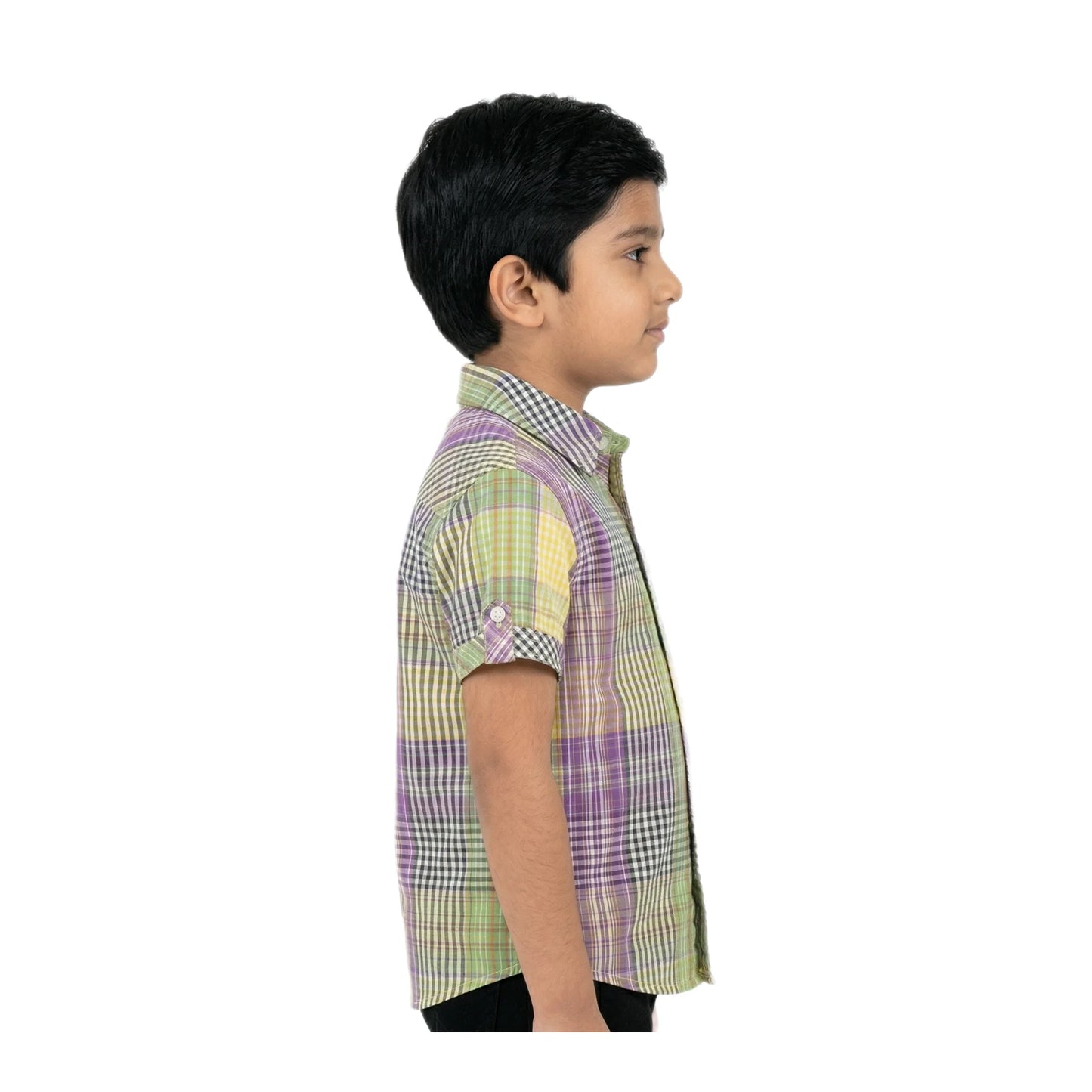 Multicolor Pastel Check Half-Sleeve Casual Boys Shirt