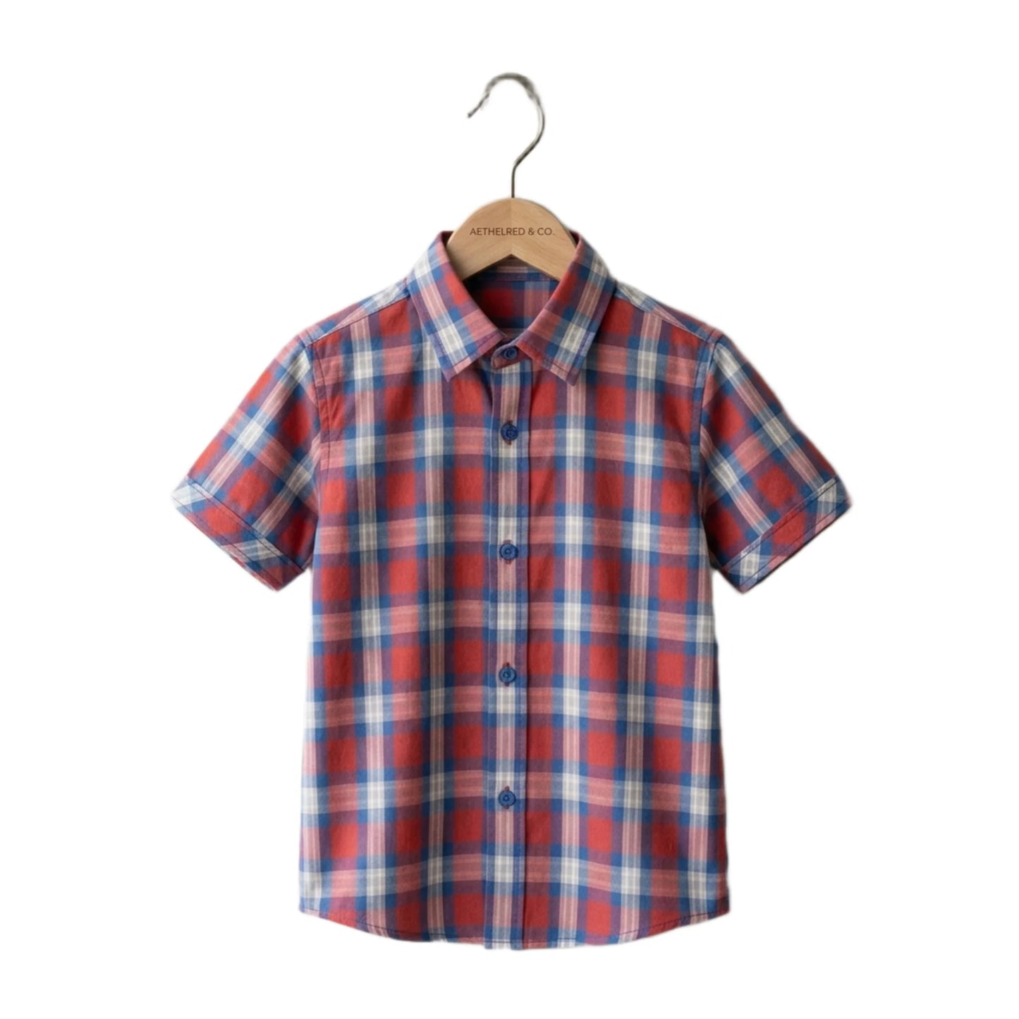 Navy & Red Classic Plaid Half-Sleeve Boys Shirt