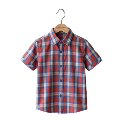 Navy & Red Classic Plaid Half-Sleeve Boys Shirt