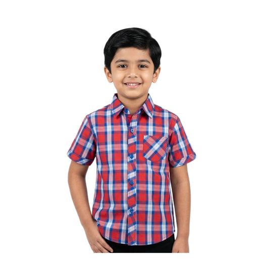Navy & Red Classic Plaid Half-Sleeve Boys Shirt