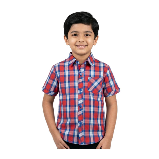 Navy & Red Classic Plaid Half-Sleeve Boys Shirt