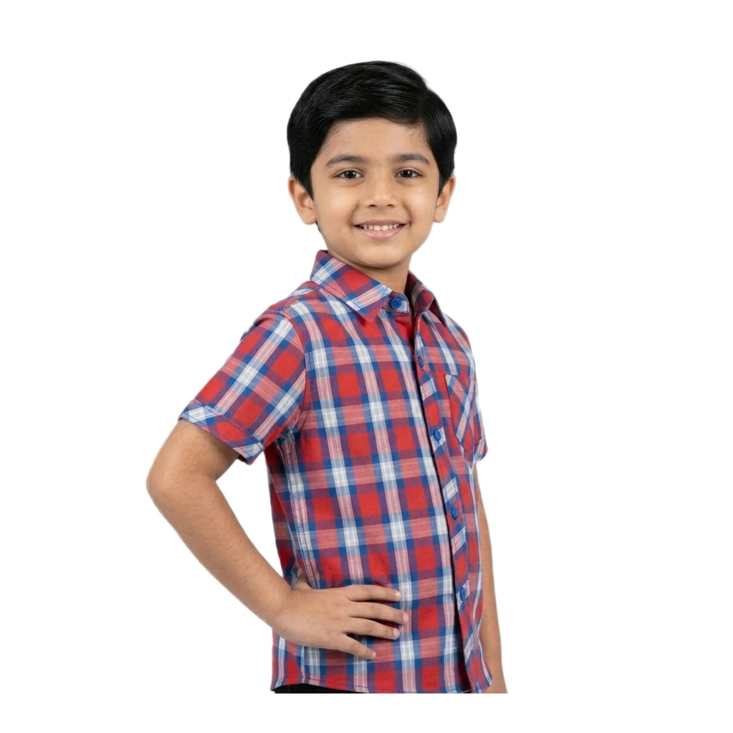 Navy & Red Classic Plaid Half-Sleeve Boys Shirt