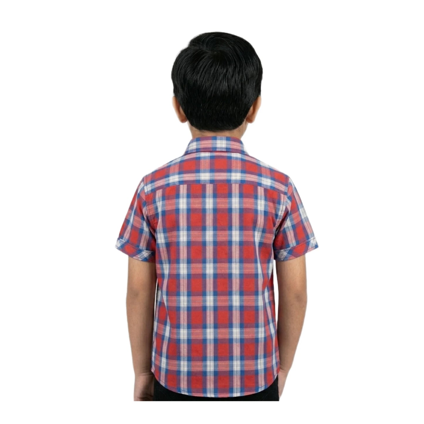 Navy & Red Classic Plaid Half-Sleeve Boys Shirt