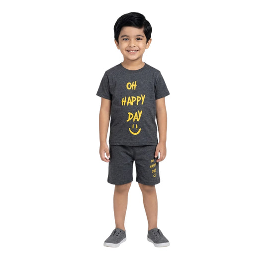 Oh Happy Day Graphic Tee & Shorts Set in Charcoal Marl