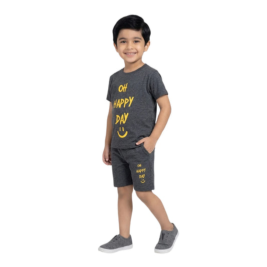 Oh Happy Day Graphic Tee & Shorts Set in Charcoal Marl
