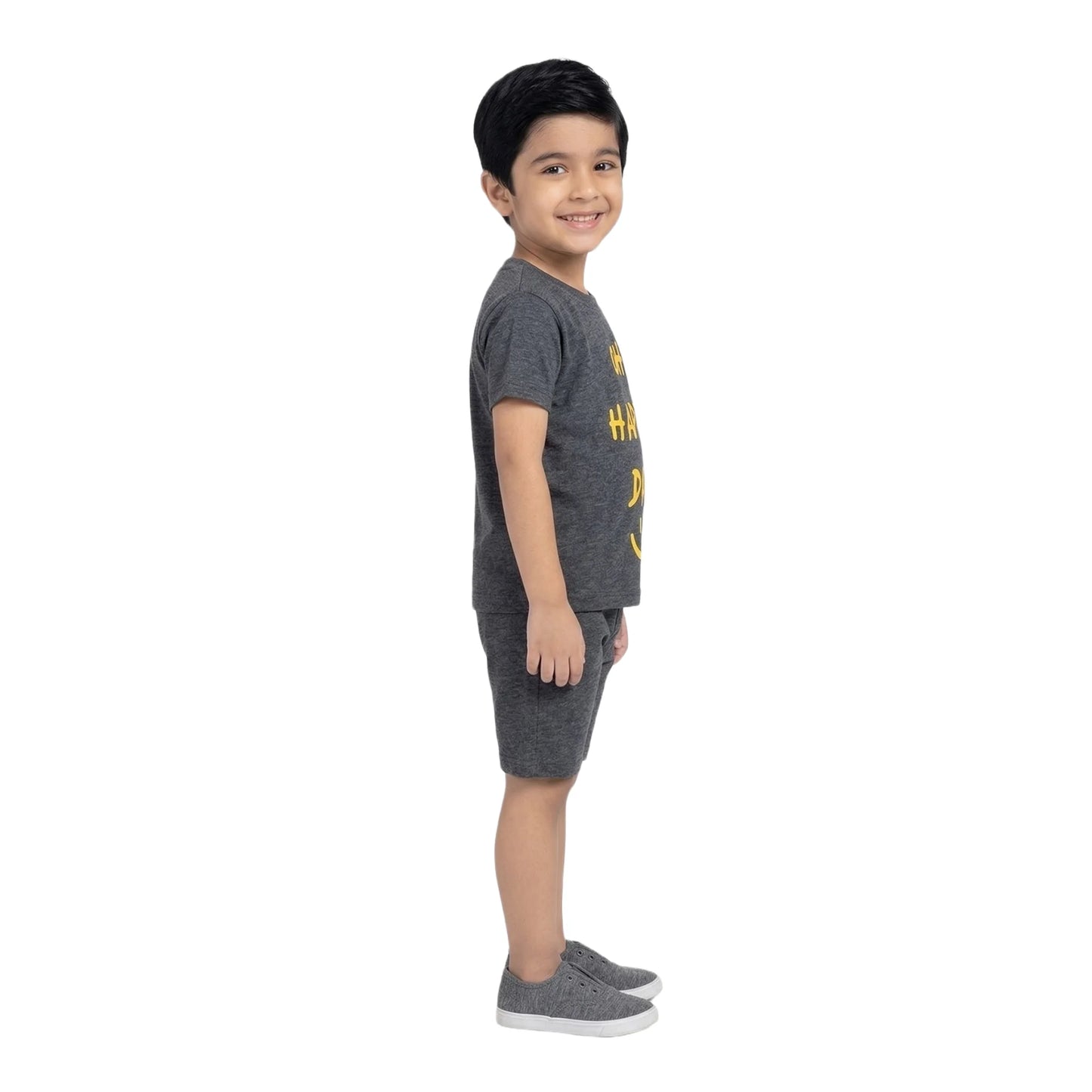 Oh Happy Day Graphic Tee & Shorts Set in Charcoal Marl
