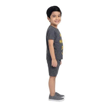 Oh Happy Day Graphic Tee & Shorts Set in Charcoal Marl