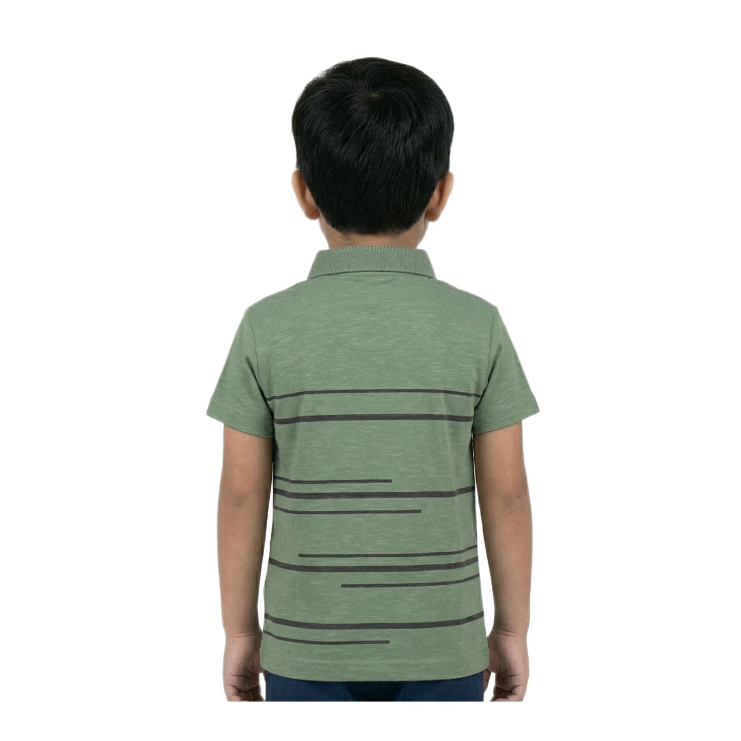 Boys Olive Moss Green Speed Skating Striped Polo Shirt | Soft Cotton Half Sleeve Collared Casual Polo for Kids