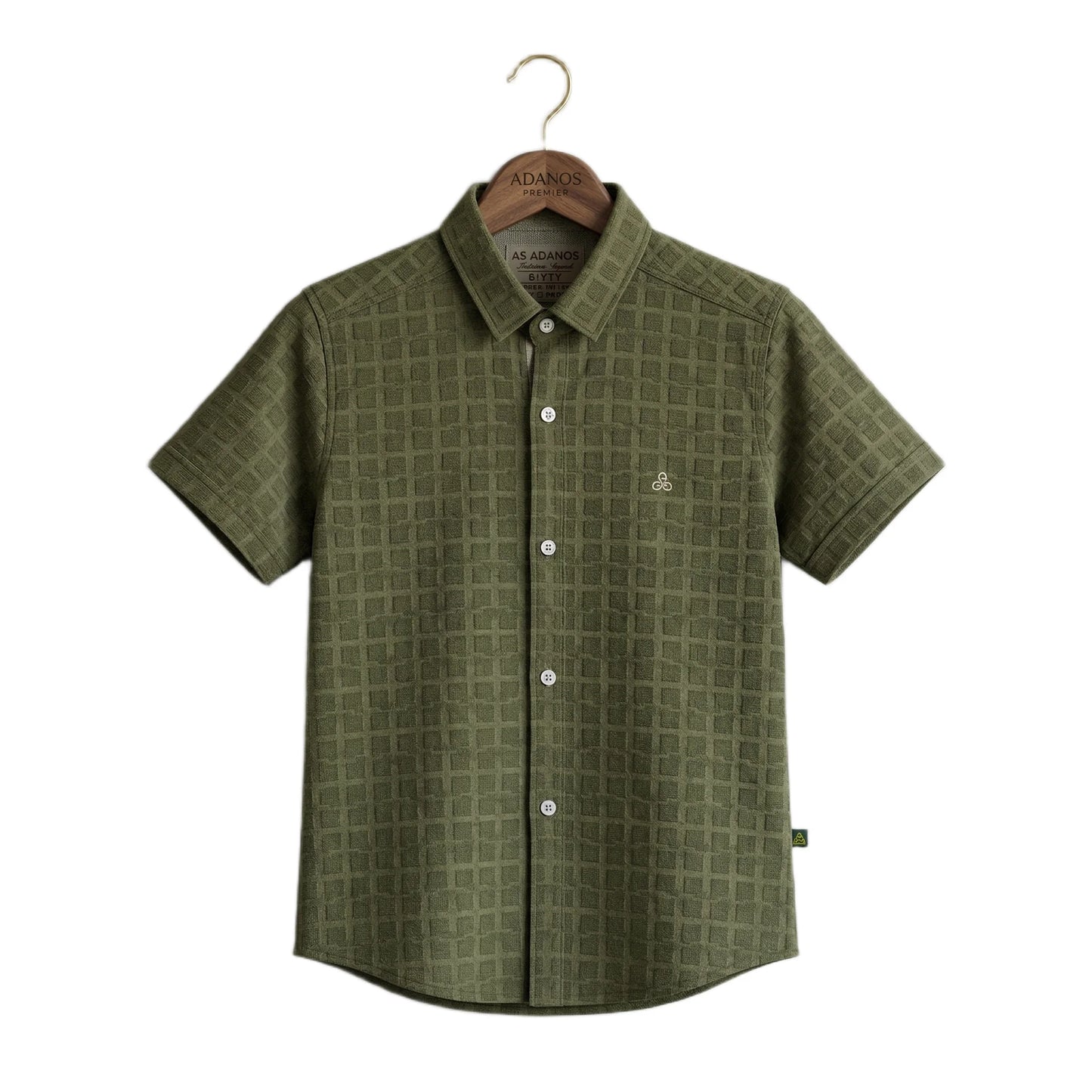 Olive Moss Textured Solid Half-Sleeve Casual Boys Shirt