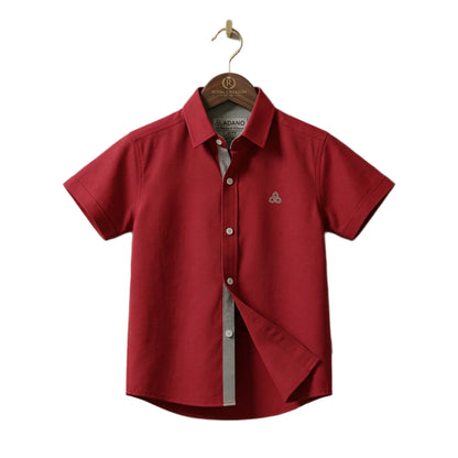 Royal Crimson Solid Half-Sleeve Casual Boys Shirt