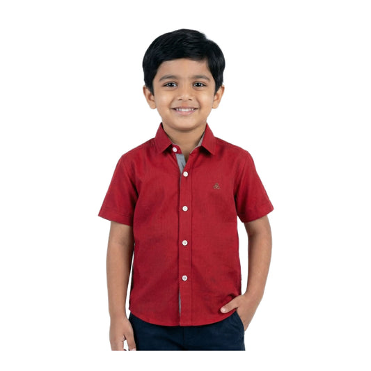 Royal Crimson Solid Half-Sleeve Casual Boys Shirt