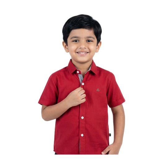 Royal Crimson Solid Half-Sleeve Casual Boys Shirt