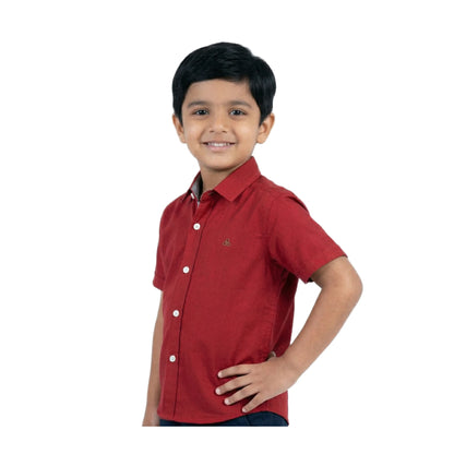 Royal Crimson Solid Half-Sleeve Casual Boys Shirt
