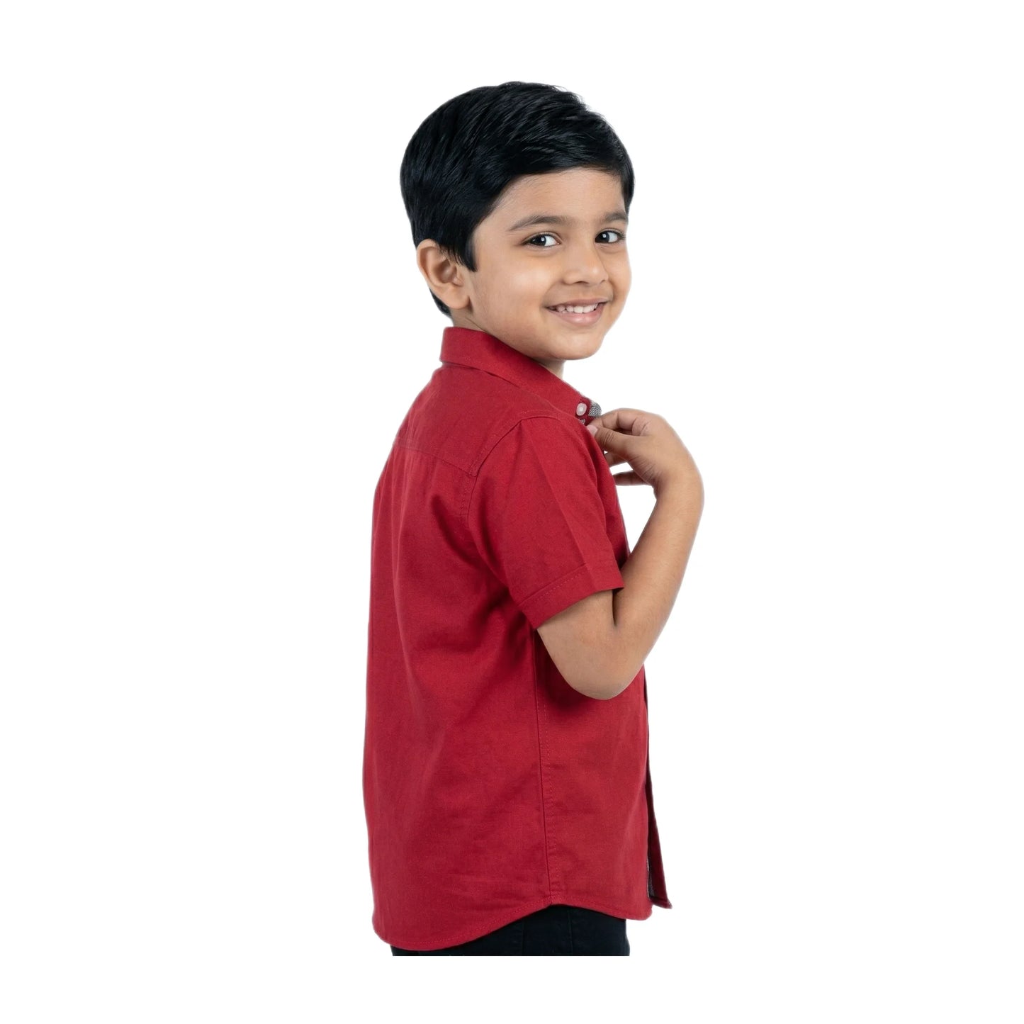 Royal Crimson Solid Half-Sleeve Casual Boys Shirt