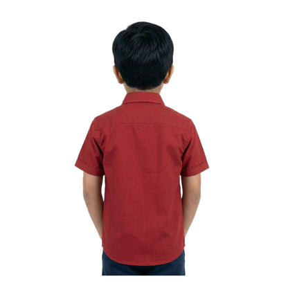 Royal Crimson Solid Half-Sleeve Casual Boys Shirt