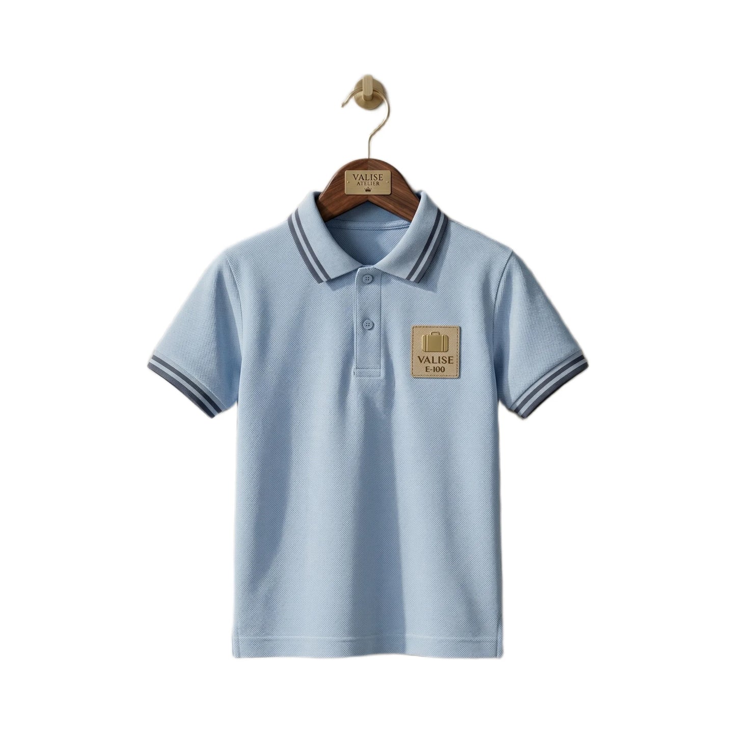Boys Sky Blue Tipped Collar Valise ENC Badge Polo Shirt | Soft Pique Cotton Half Sleeve Smart Casual Polo for Kids