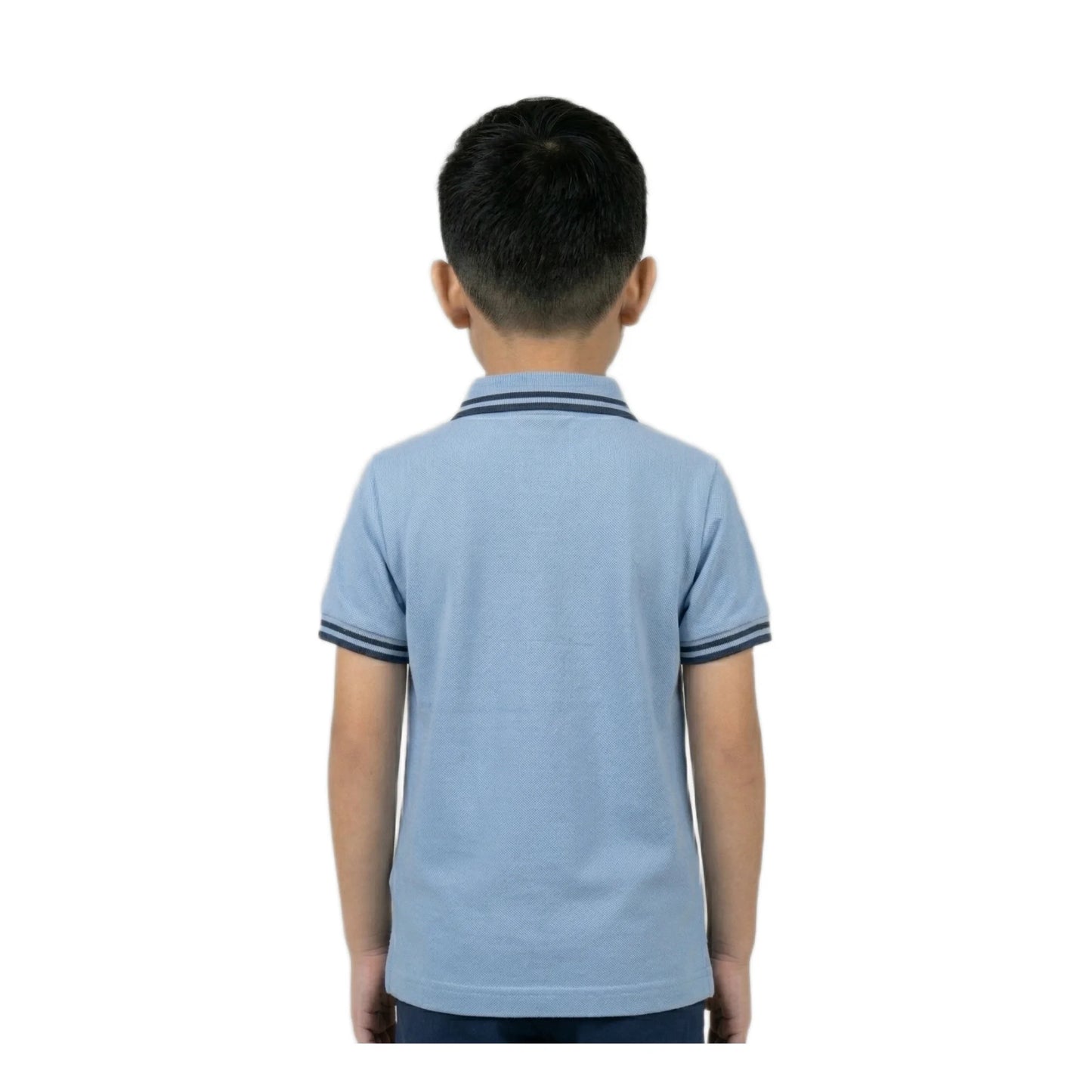 Boys Sky Blue Tipped Collar Valise ENC Badge Polo Shirt | Soft Pique Cotton Half Sleeve Smart Casual Polo for Kids