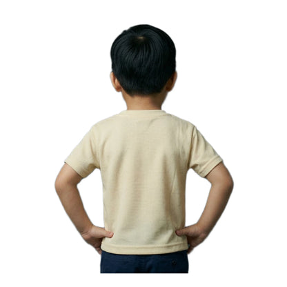 Boys Cream Stay Positive Thinking Slogan Graphic T-Shirt | Soft Cotton Crew Neck Motivational Tee for Kids