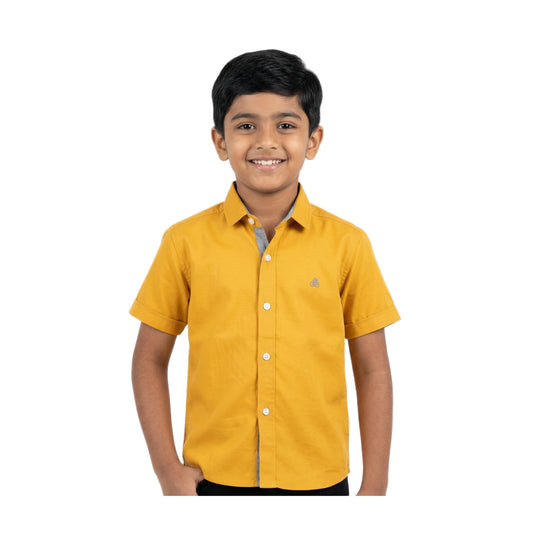 Sun-Kissed Mustard Solid Half-Sleeve Casual Boys Shirt