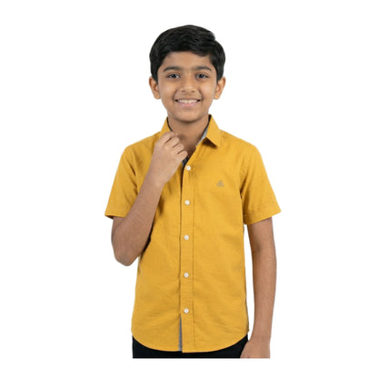 Sun-Kissed Mustard Solid Half-Sleeve Casual Boys Shirt