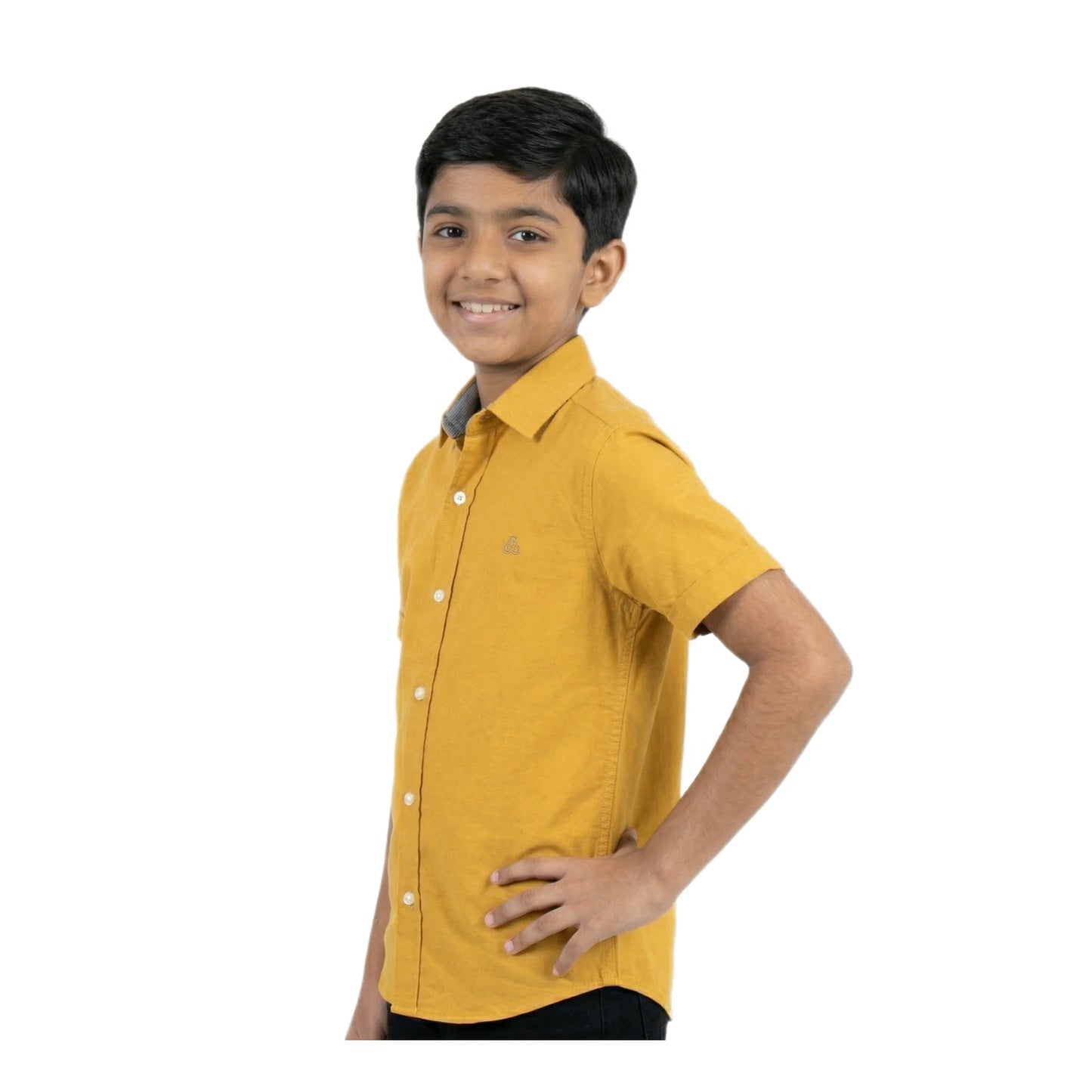 Sun-Kissed Mustard Solid Half-Sleeve Casual Boys Shirt